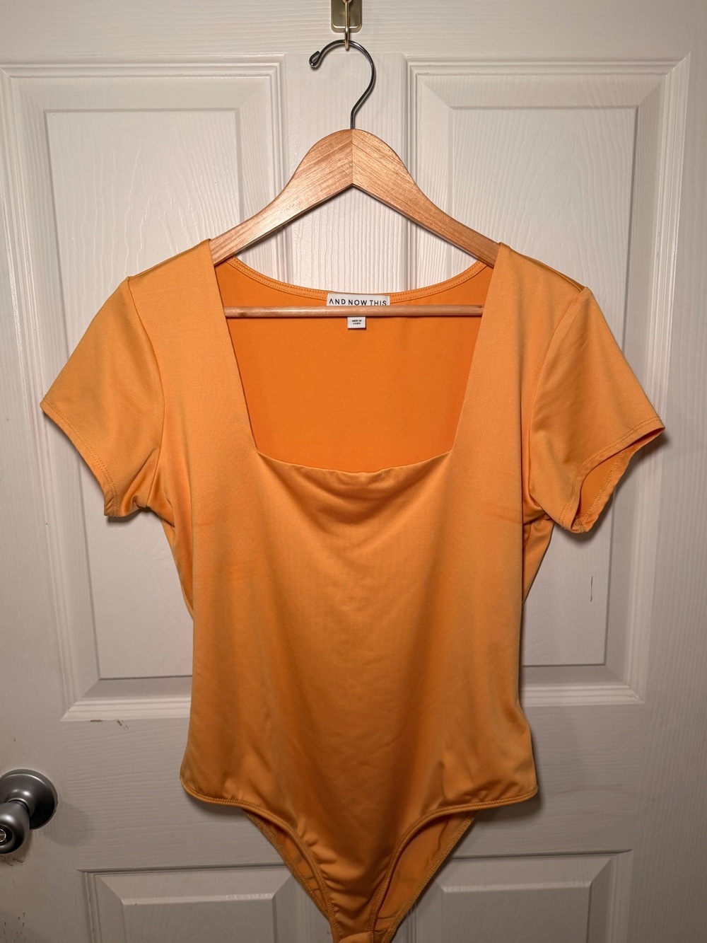 And Now This Orange Square-Neck Short Sleeve Bodysuit